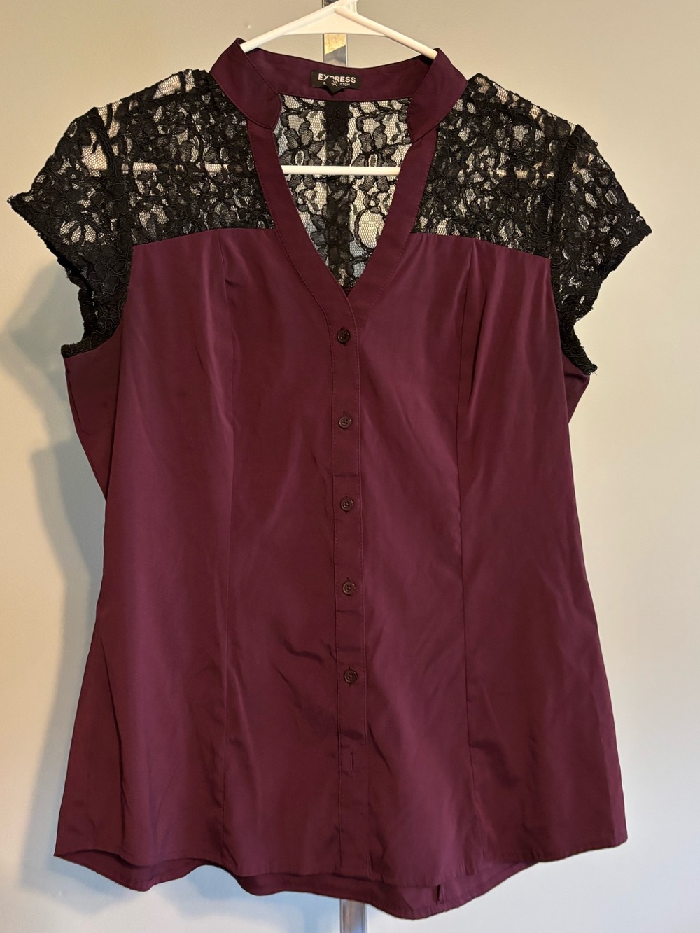 Express Sleeveless Blouse Purple With Black Lace Size Med